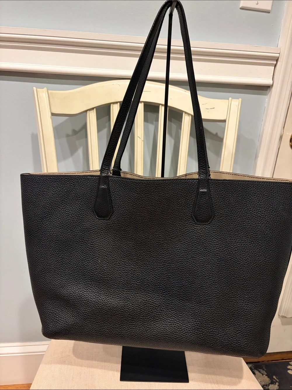 Tory Burch Black Leather Tote with Gold Logo